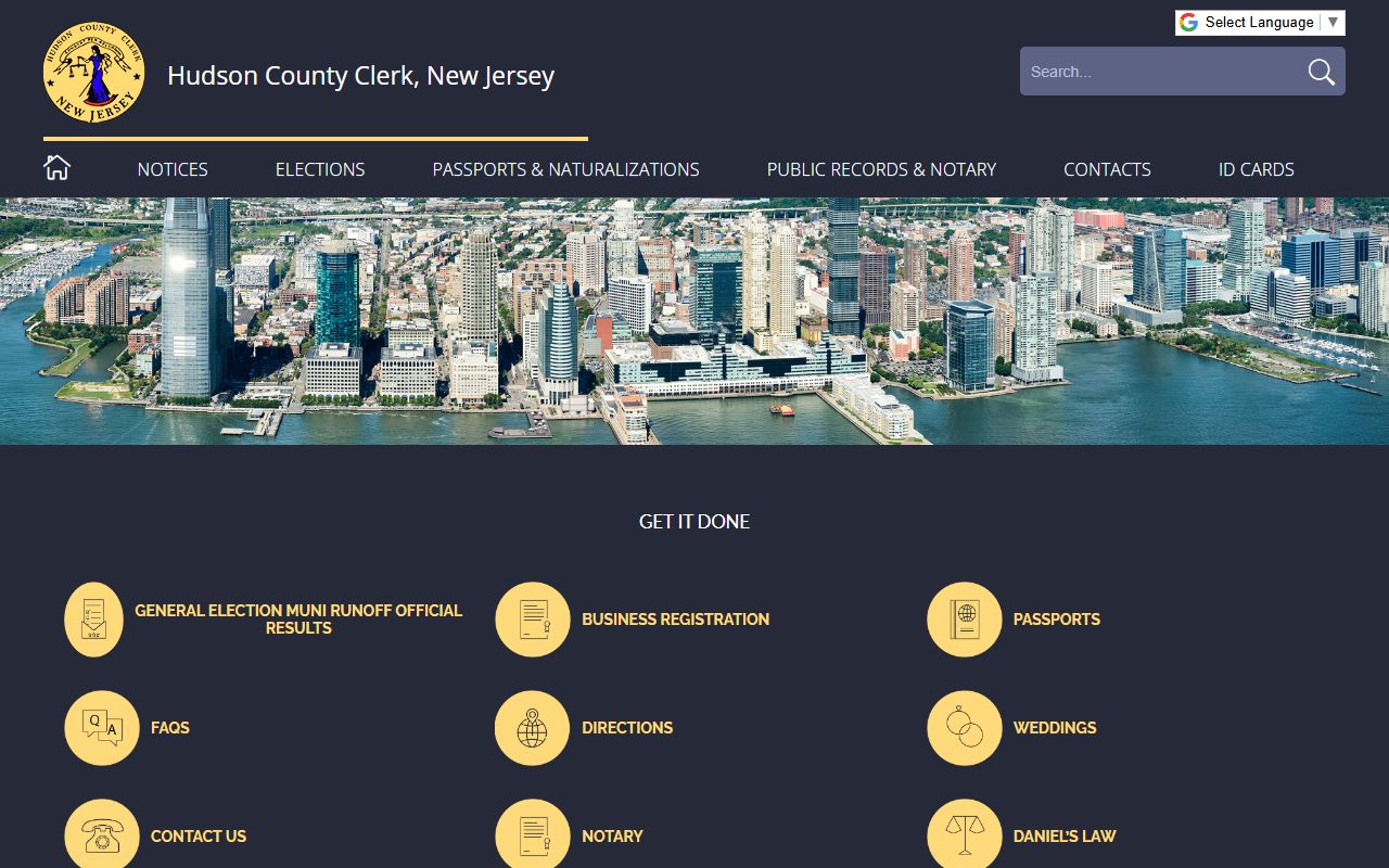 Jersey City Clerk vital records page for Jersey City death records