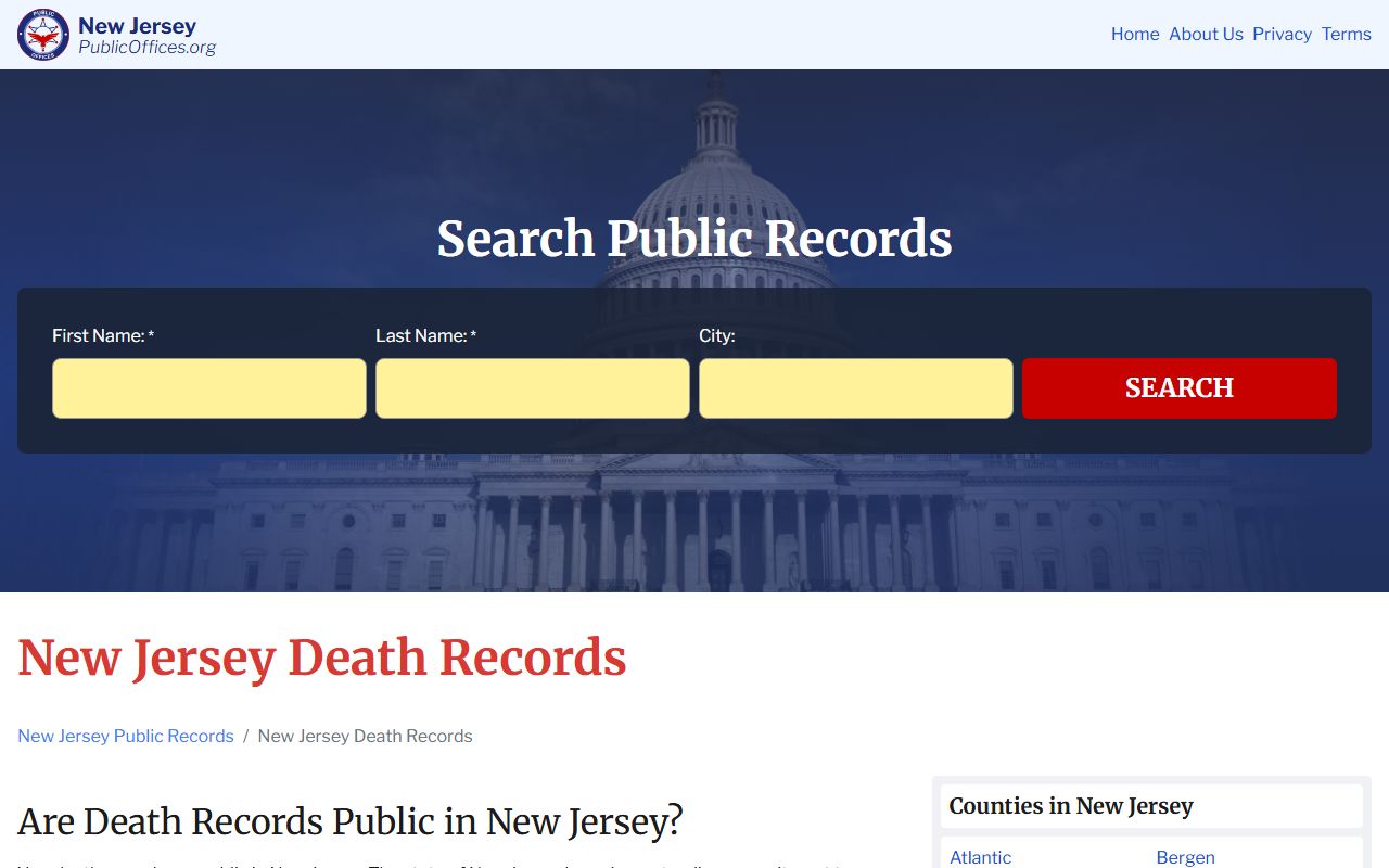 Woodbury vital records office for Gloucester County death records