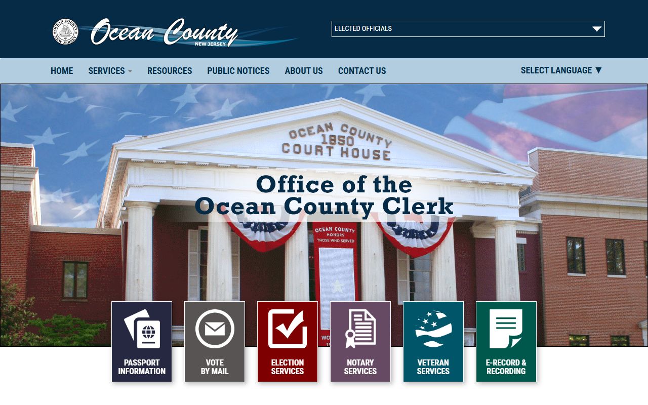 Ocean County clerk office in Toms River for death records